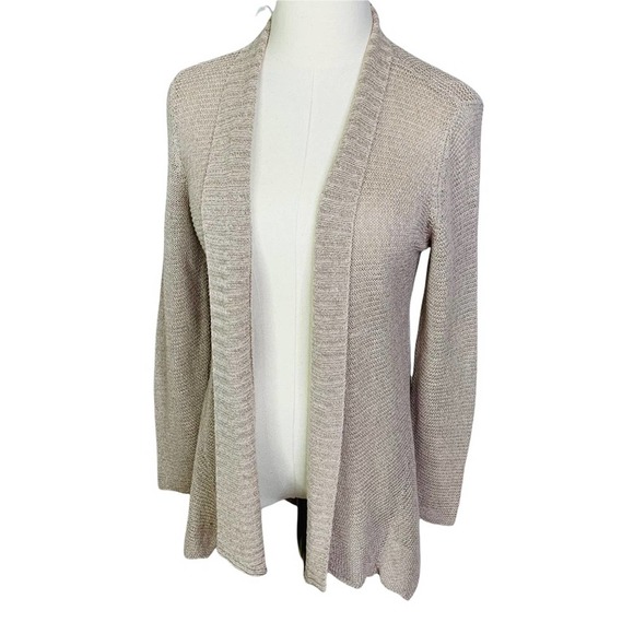 Eileen Fisher PS Tan Open Knit Asymmetrical Open Cardigan 2804 - Picture 5 of 8